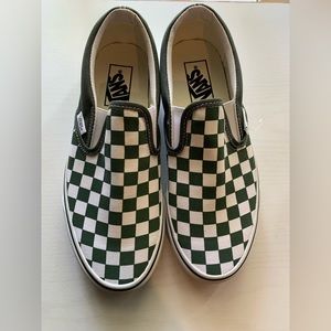 Vans - classic slip on checkerboard shoe/ Sz 8/ dark green